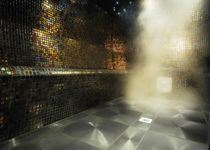 Oceanic Turkish Steam Room Petrol Black iridescent mosaic tiles