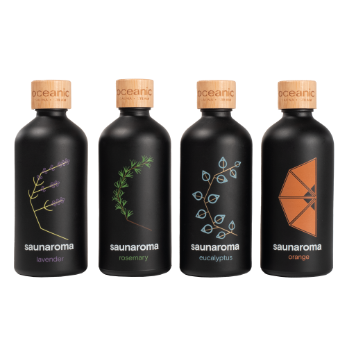 Sauna Fragrances 4 x 100ml Bottles  (Rosemary, Lavender, Orange, Eucalyptus)